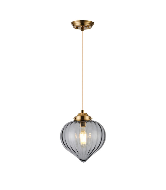 Afton 23cm Single Pendant Flower Bud Shade 1 x E27 Brass/Pale Gold Twisted Cable/Smoke-4