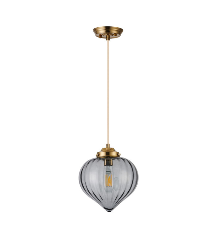 Afton 23cm Single Pendant Flower Bud Shade 1 x E27 Brass/Pale Gold Twisted Cable/Smoke-5