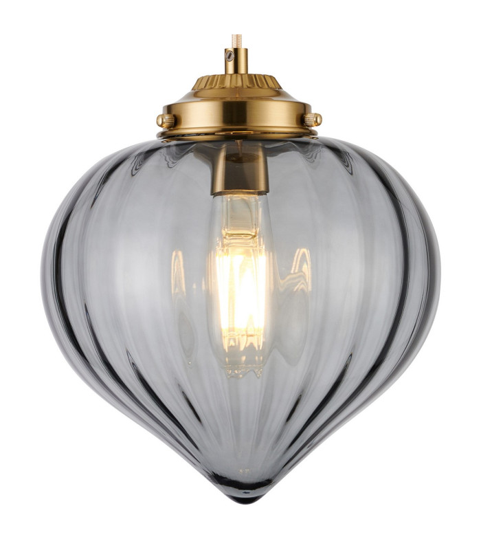 Afton 23cm Single Pendant Flower Bud Shade 1 x E27 Brass/Pale Gold Twisted Cable/Smoke-7