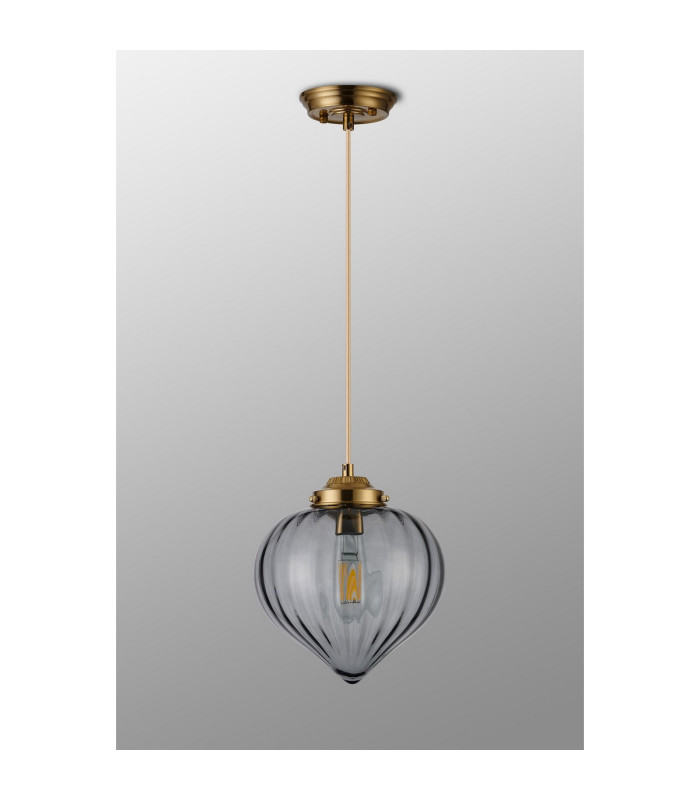 Afton 23cm Single Pendant Flower Bud Shade 1 x E27 Brass/Pale Gold Twisted Cable/Smoke-8