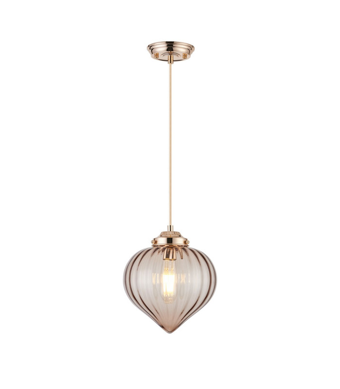 Afton 23cm Single Pendant Flower Bud Shade 1 x E27 French Gold/Gold Braided Cable/Cognac-4