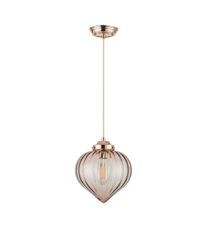Afton 23cm Single Pendant Flower Bud Shade 1 x E27 French Gold/Gold Braided Cable/Cognac-5