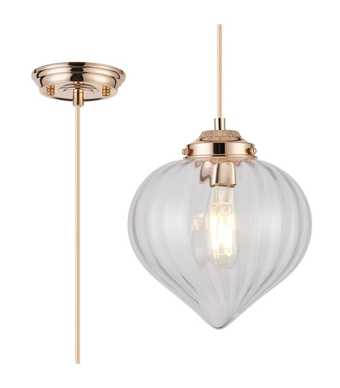 Afton 23cm Single Pendant Flower Bud Shade 1 x E27 French Gold/Gold Braided Cable/Clear-1