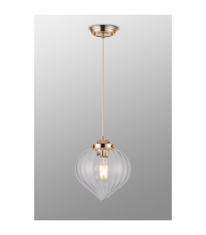 Afton 23cm Single Pendant Flower Bud Shade 1 x E27 French Gold/Gold Braided Cable/Clear-3
