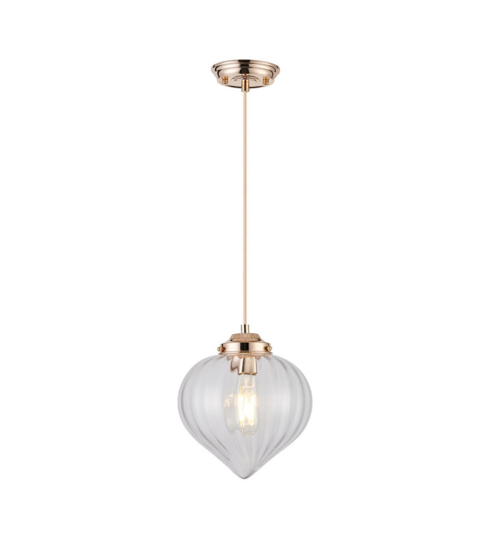 Afton 23cm Single Pendant Flower Bud Shade 1 x E27 French Gold/Gold Braided Cable/Clear-4