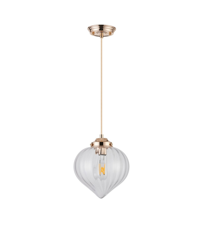 Afton 23cm Single Pendant Flower Bud Shade 1 x E27 French Gold/Gold Braided Cable/Clear-5
