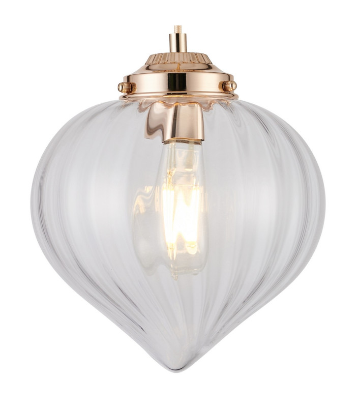Afton 23cm Single Pendant Flower Bud Shade 1 x E27 French Gold/Gold Braided Cable/Clear-7