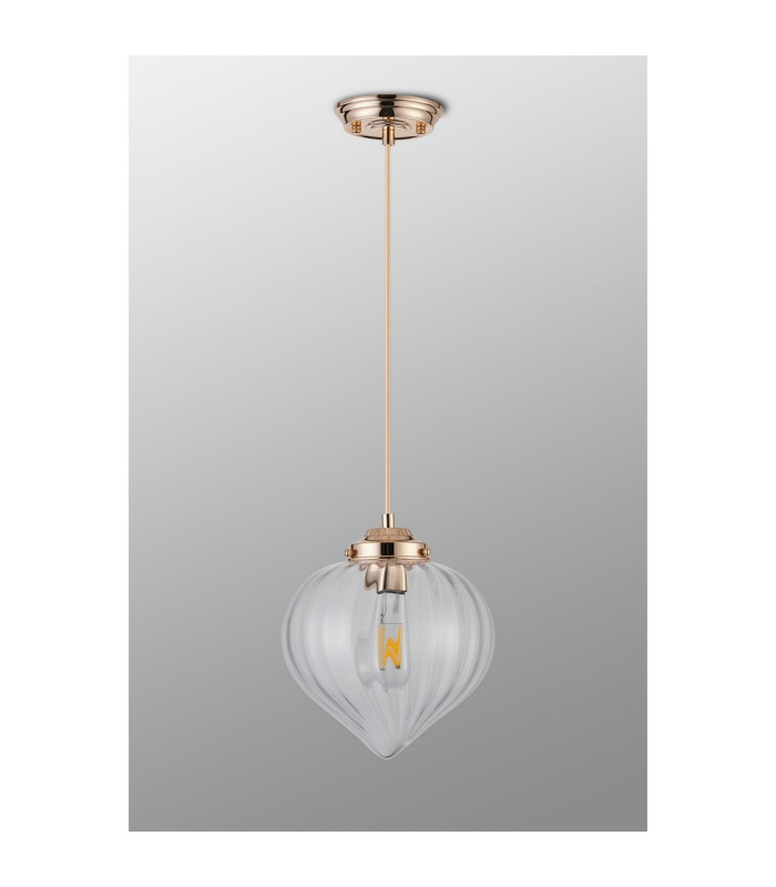 Afton 23cm Single Pendant Flower Bud Shade 1 x E27 French Gold/Gold Braided Cable/Clear-8