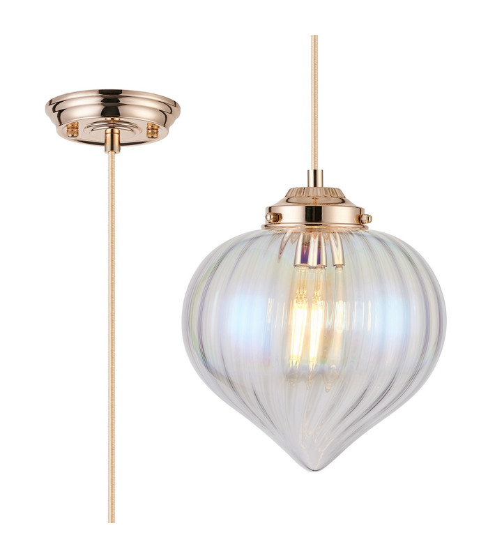 Afton 23cm Single Pendant Flower Bud Shade 1 x E27 French Gold/Gold Braided Cable/Iridescent Faded-1