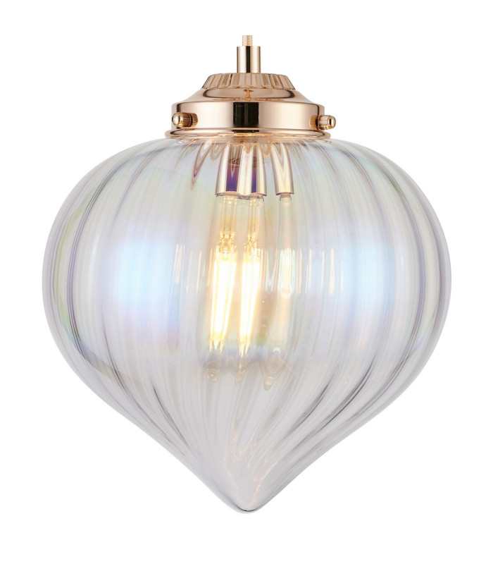 Afton 23cm Single Pendant Flower Bud Shade 1 x E27 French Gold/Gold Braided Cable/Iridescent Faded-7