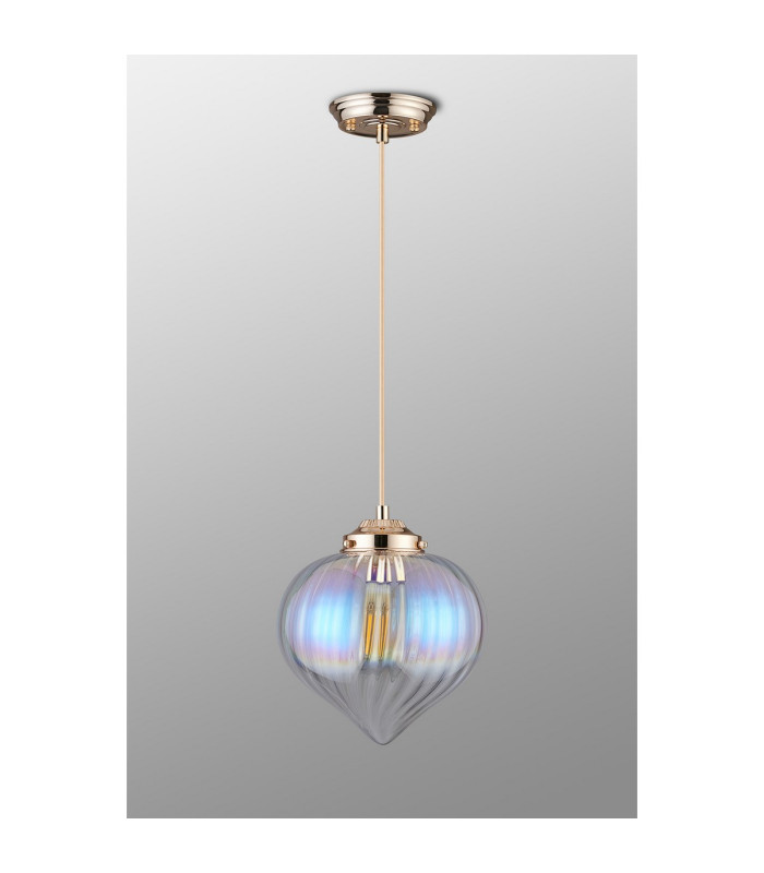 Afton 23cm Single Pendant Flower Bud Shade 1 x E27 French Gold/Gold Braided Cable/Iridescent Faded-8