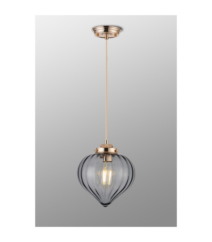 Afton 23cm Single Pendant Flower Bud Shade 1 x E27 French Gold/Gold Braided Cable/Smoke-3