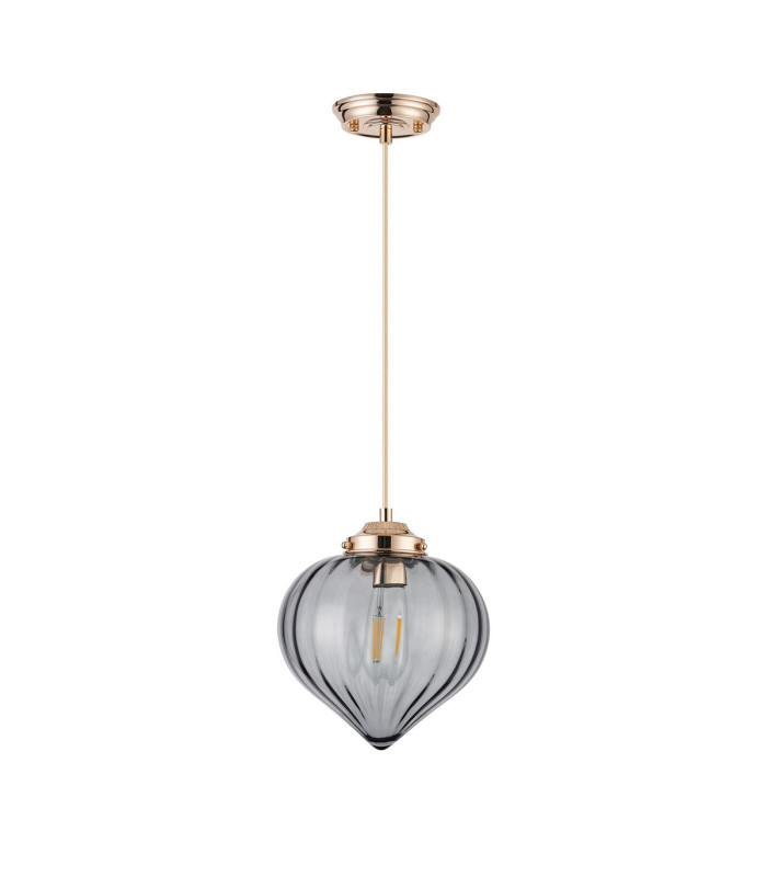 Afton 23cm Single Pendant Flower Bud Shade 1 x E27 French Gold/Gold Braided Cable/Smoke-5