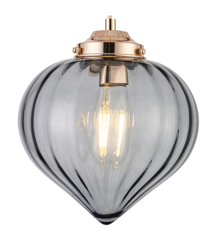 Afton 23cm Single Pendant Flower Bud Shade 1 x E27 French Gold/Gold Braided Cable/Smoke-7