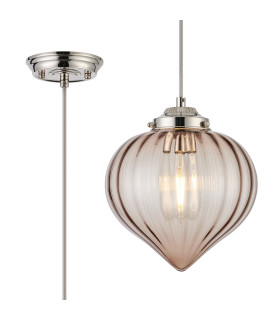 Afton 23cm Single Pendant Flower Bud Shade 1 x E27 Polished Nickel/Grey Braided Cable/Cognac-1
