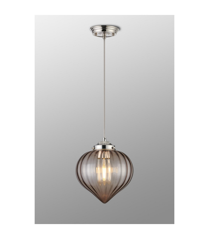 Afton 23cm Single Pendant Flower Bud Shade 1 x E27 Polished Nickel/Grey Braided Cable/Cognac-3
