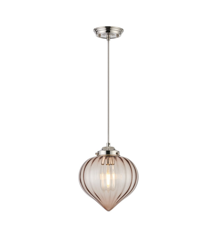 Afton 23cm Single Pendant Flower Bud Shade 1 x E27 Polished Nickel/Grey Braided Cable/Cognac-4