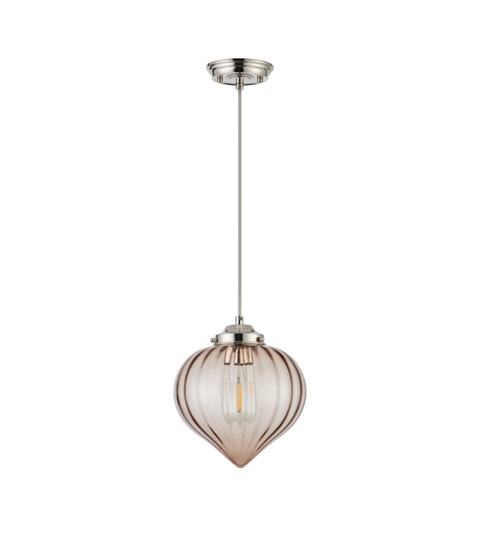 Afton 23cm Single Pendant Flower Bud Shade 1 x E27 Polished Nickel/Grey Braided Cable/Cognac-5