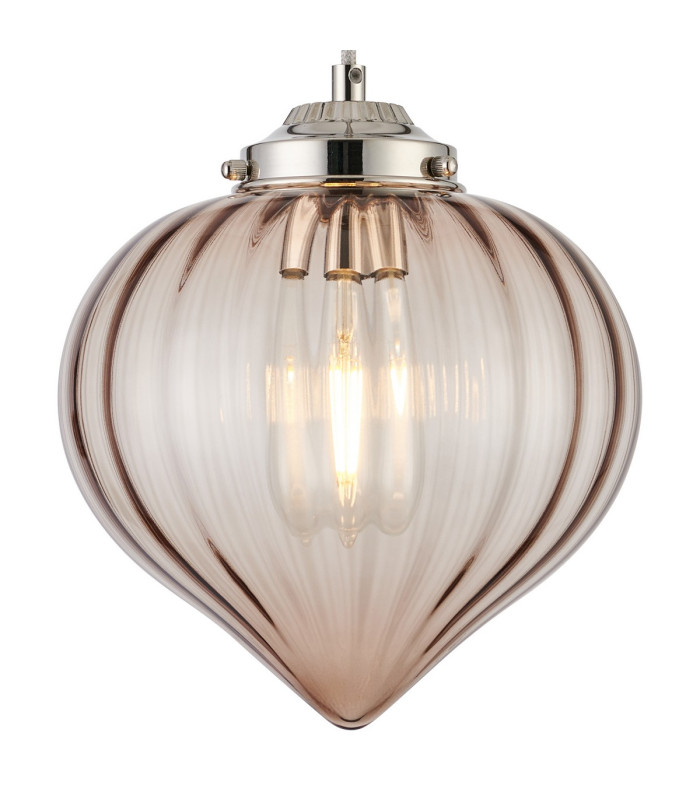 Afton 23cm Single Pendant Flower Bud Shade 1 x E27 Polished Nickel/Grey Braided Cable/Cognac-7