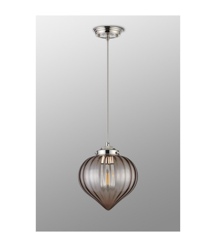 Afton 23cm Single Pendant Flower Bud Shade 1 x E27 Polished Nickel/Grey Braided Cable/Cognac-8
