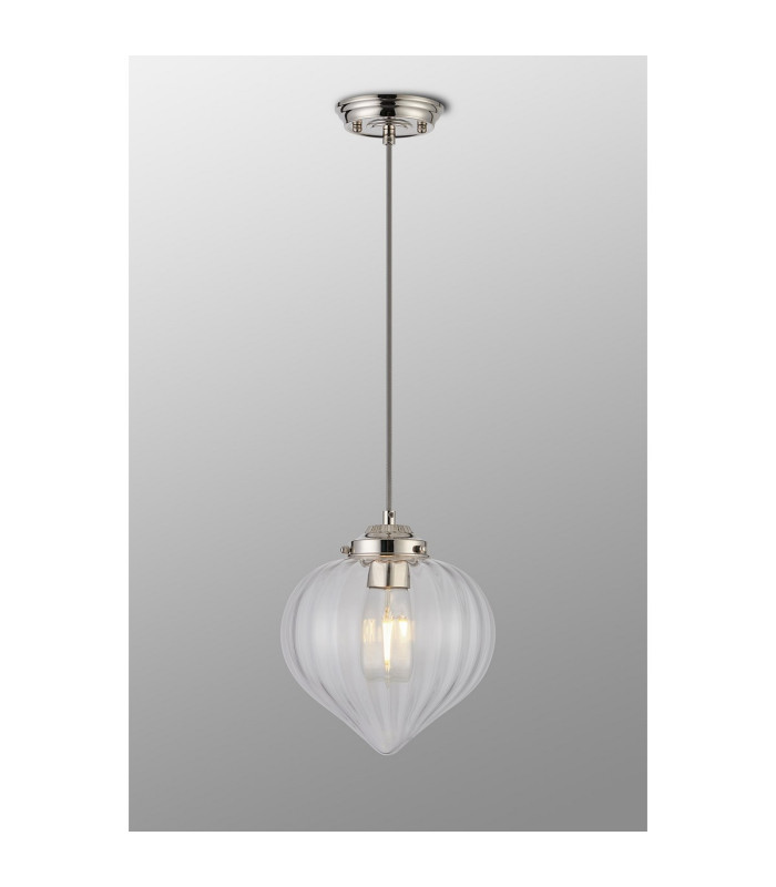 Afton 23cm Single Pendant Flower Bud Shade 1 x E27 Polished Nickel/Grey Braided Cable/Clear-3
