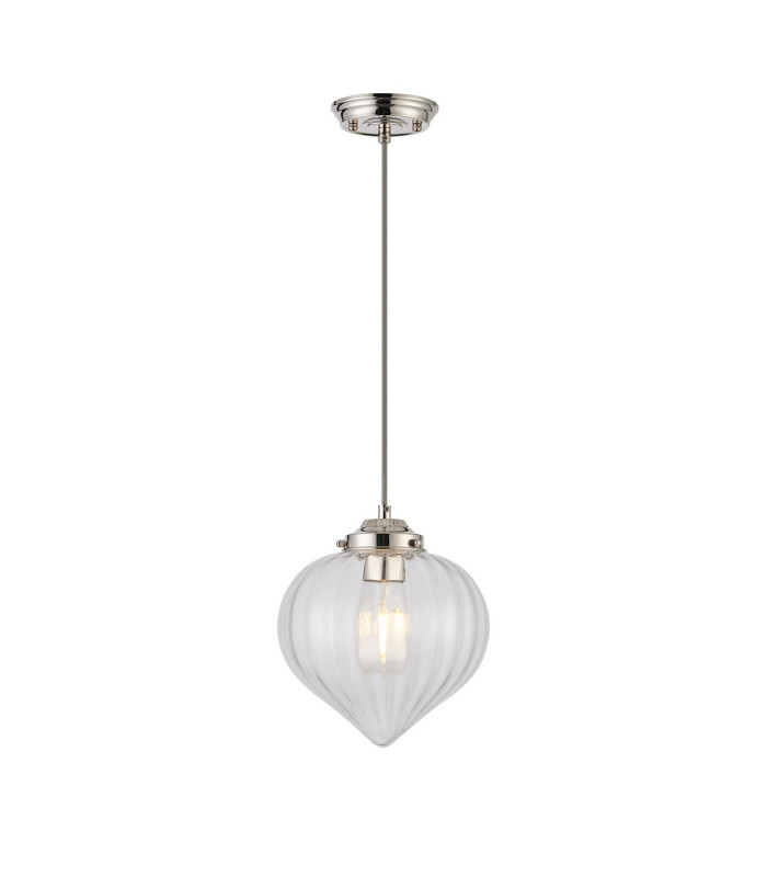 Afton 23cm Single Pendant Flower Bud Shade 1 x E27 Polished Nickel/Grey Braided Cable/Clear-4