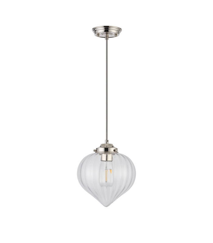 Afton 23cm Single Pendant Flower Bud Shade 1 x E27 Polished Nickel/Grey Braided Cable/Clear-5