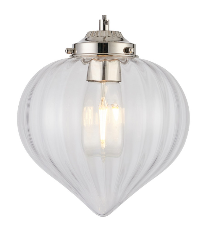 Afton 23cm Single Pendant Flower Bud Shade 1 x E27 Polished Nickel/Grey Braided Cable/Clear-7