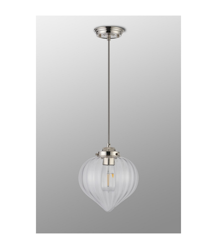 Afton 23cm Single Pendant Flower Bud Shade 1 x E27 Polished Nickel/Grey Braided Cable/Clear-8