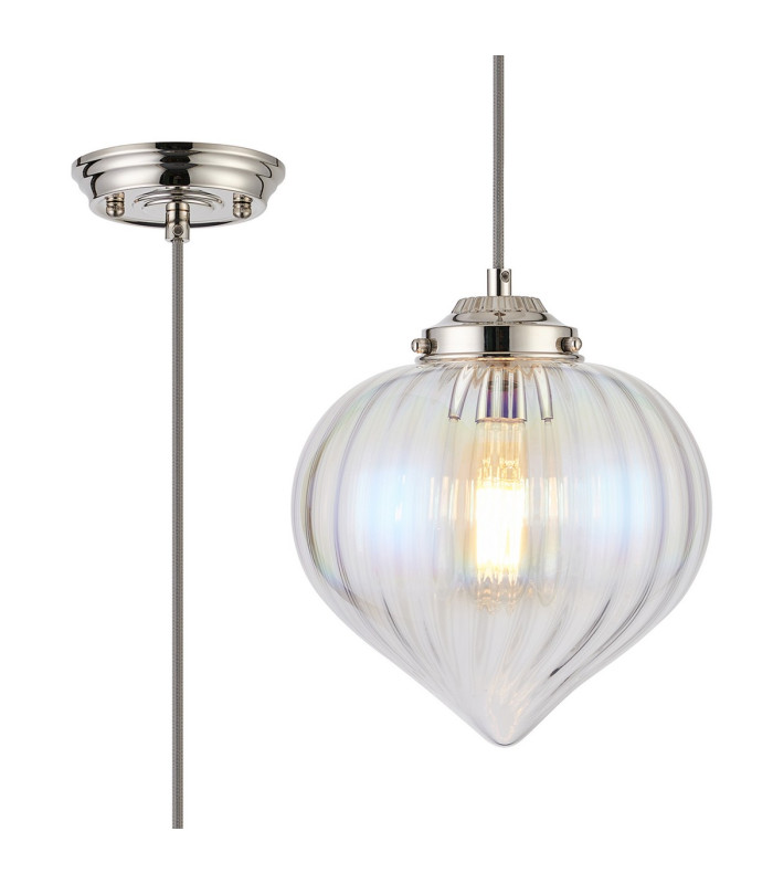 Afton 23cm Single Pendant Flower Bud Shade 1 x E27 Polished Nickel/Grey Braided Cable/Iridescent Faded-1