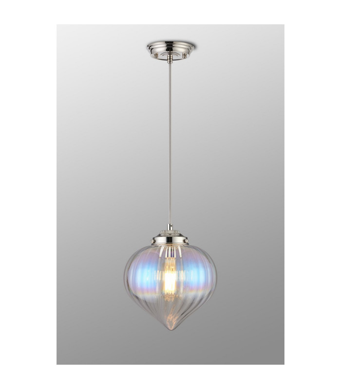 Afton 23cm Single Pendant Flower Bud Shade 1 x E27 Polished Nickel/Grey Braided Cable/Iridescent Faded-3