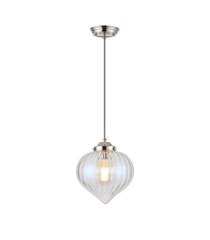 Afton 23cm Single Pendant Flower Bud Shade 1 x E27 Polished Nickel/Grey Braided Cable/Iridescent Faded-4