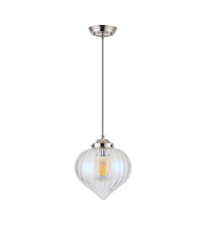 Afton 23cm Single Pendant Flower Bud Shade 1 x E27 Polished Nickel/Grey Braided Cable/Iridescent Faded-5