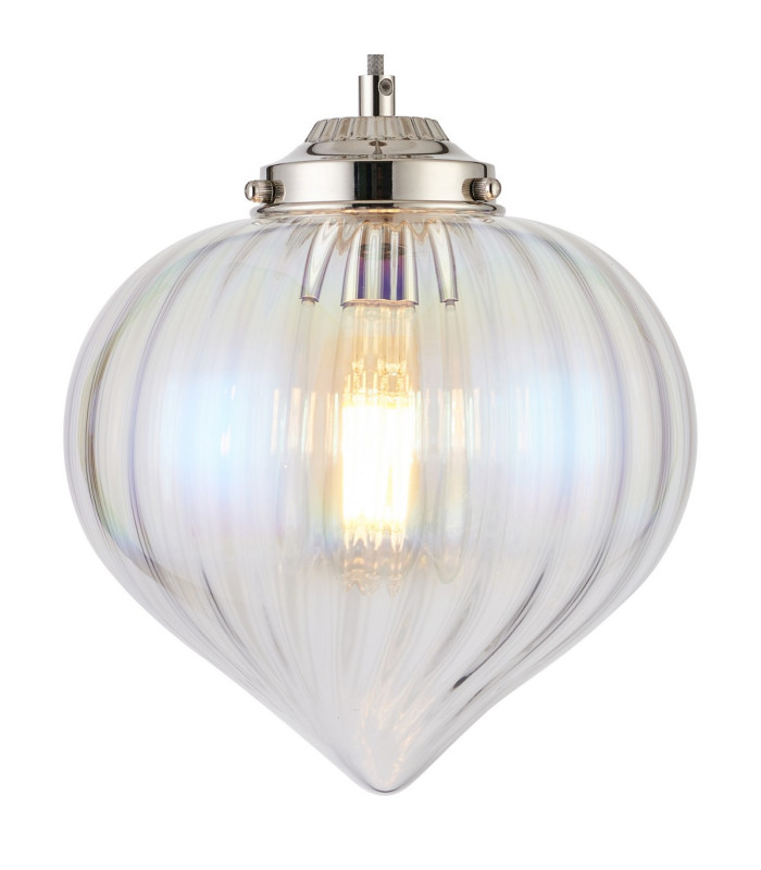 Afton 23cm Single Pendant Flower Bud Shade 1 x E27 Polished Nickel/Grey Braided Cable/Iridescent Faded-7