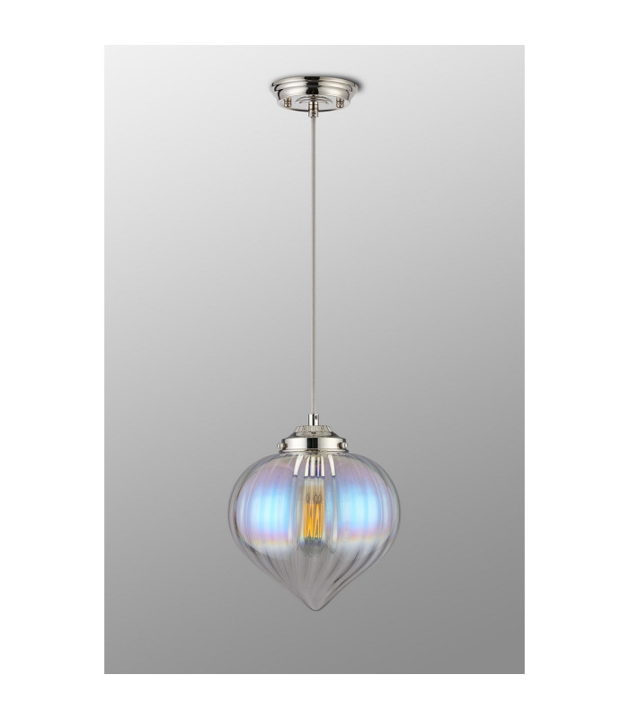 Afton 23cm Single Pendant Flower Bud Shade 1 x E27 Polished Nickel/Grey Braided Cable/Iridescent Faded-8