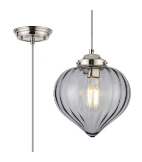 Afton 23cm Single Pendant Flower Bud Shade 1 x E27 Polished Nickel/Grey Braided Cable/Smoke-1