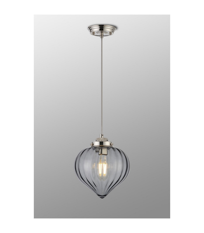 Afton 23cm Single Pendant Flower Bud Shade 1 x E27 Polished Nickel/Grey Braided Cable/Smoke-3