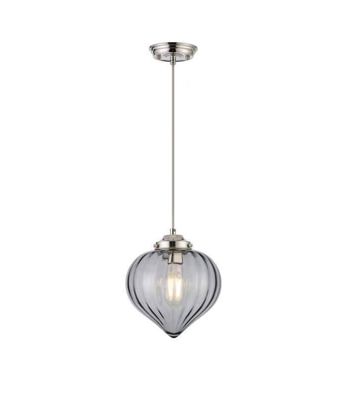 Afton 23cm Single Pendant Flower Bud Shade 1 x E27 Polished Nickel/Grey Braided Cable/Smoke-4