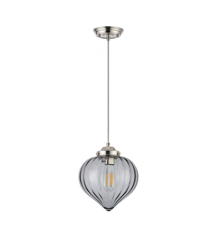 Afton 23cm Single Pendant Flower Bud Shade 1 x E27 Polished Nickel/Grey Braided Cable/Smoke-5