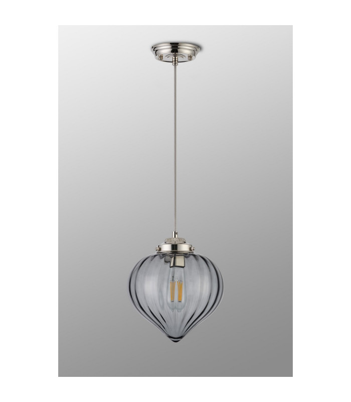 Afton 23cm Single Pendant Flower Bud Shade 1 x E27 Polished Nickel/Grey Braided Cable/Smoke-8