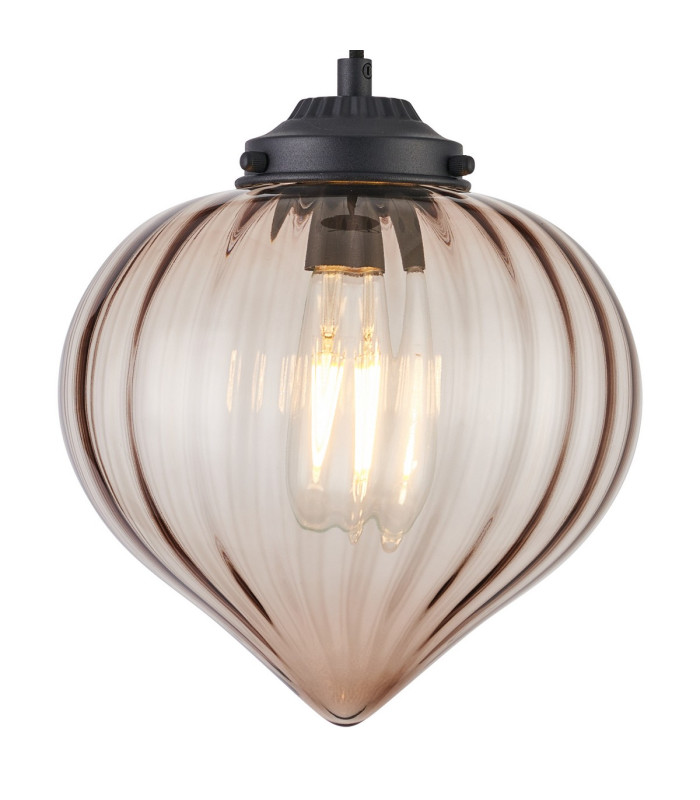 Afton 23cm Single Pendant Flower Bud Shade 1 x E27 Satin Black/Black Braided Cable/Cognac-7