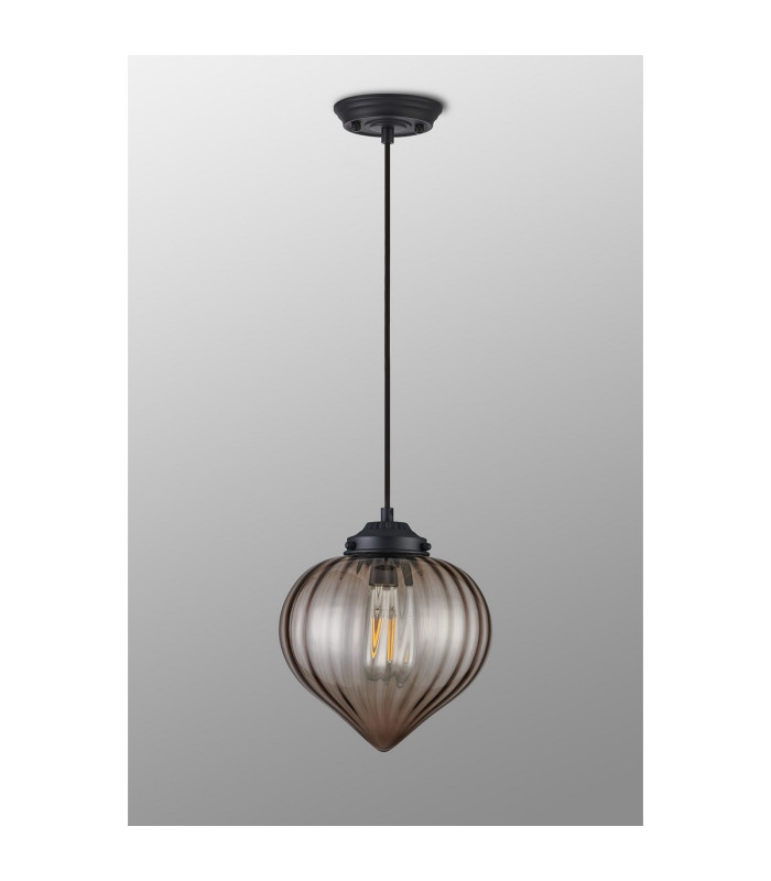 Afton 23cm Single Pendant Flower Bud Shade 1 x E27 Satin Black/Black Braided Cable/Cognac-8