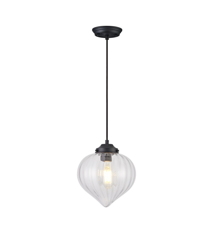 Afton 23cm Single Pendant Flower Bud Shade 1 x E27 Satin Black/Black Braided Cable/Clear-4