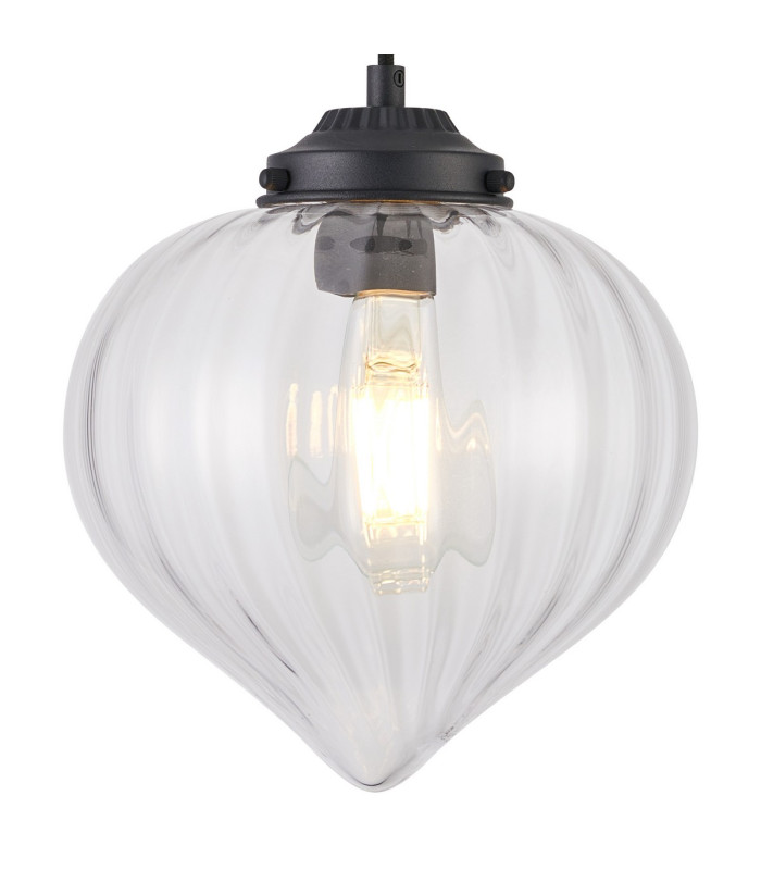 Afton 23cm Single Pendant Flower Bud Shade 1 x E27 Satin Black/Black Braided Cable/Clear-7