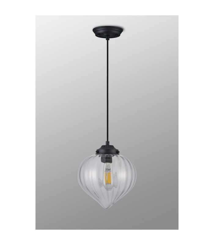 Afton 23cm Single Pendant Flower Bud Shade 1 x E27 Satin Black/Black Braided Cable/Clear-8