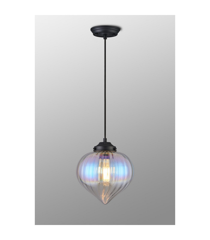 Afton 23cm Single Pendant Flower Bud Shade 1 x E27 Satin Black/Black Braided Cable/Iridescent Faded-3