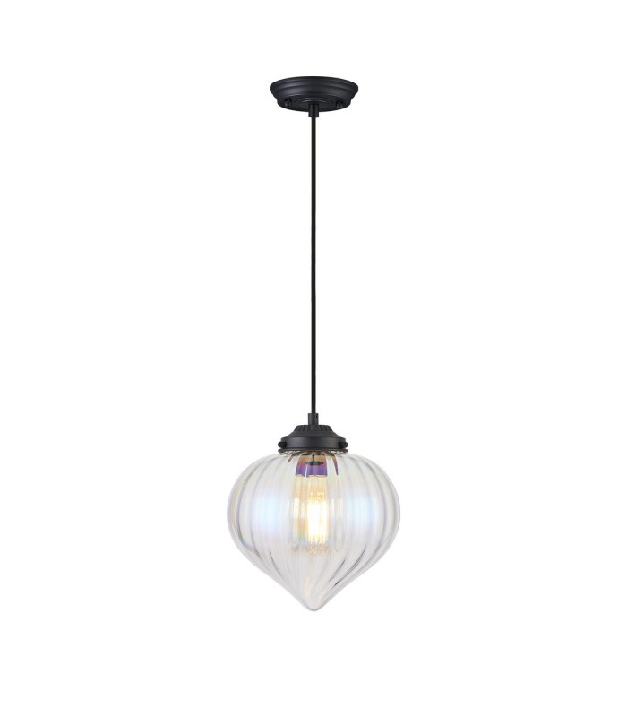 Afton 23cm Single Pendant Flower Bud Shade 1 x E27 Satin Black/Black Braided Cable/Iridescent Faded-4