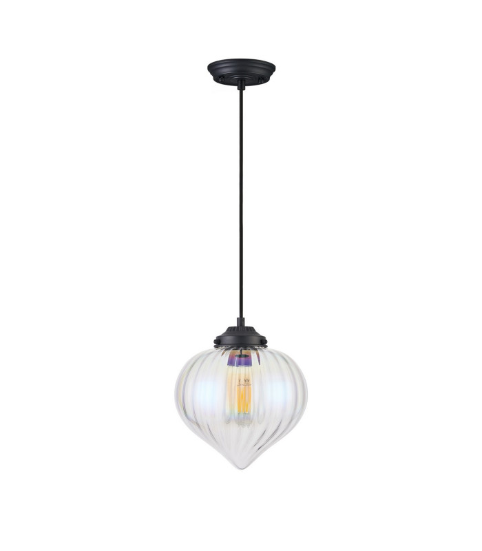Afton 23cm Single Pendant Flower Bud Shade 1 x E27 Satin Black/Black Braided Cable/Iridescent Faded-5