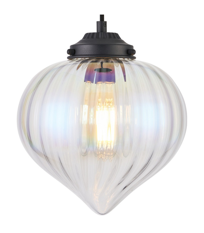 Afton 23cm Single Pendant Flower Bud Shade 1 x E27 Satin Black/Black Braided Cable/Iridescent Faded-7