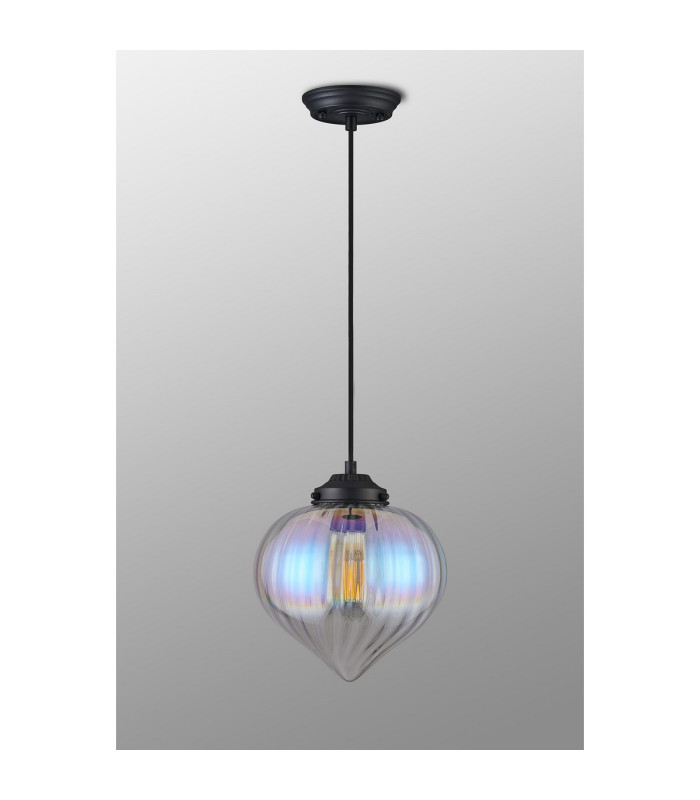 Afton 23cm Single Pendant Flower Bud Shade 1 x E27 Satin Black/Black Braided Cable/Iridescent Faded-8